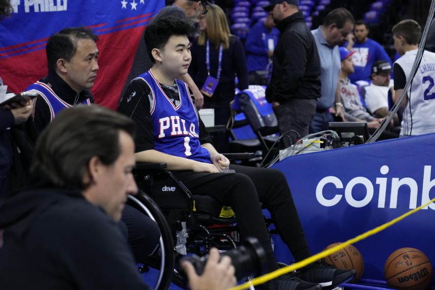 76ers' Harden visits with Michigan State shooting victim