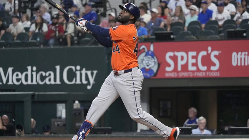 Alvarez hits 117 mph homer, Astros beat Rangers 6-4 to take season series again