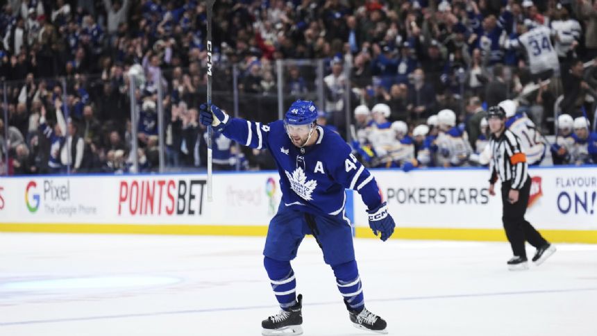 Auston Matthews scores NHL-leading 54th goal late in OT to lift Maple Leafs past Sabres, 2-1