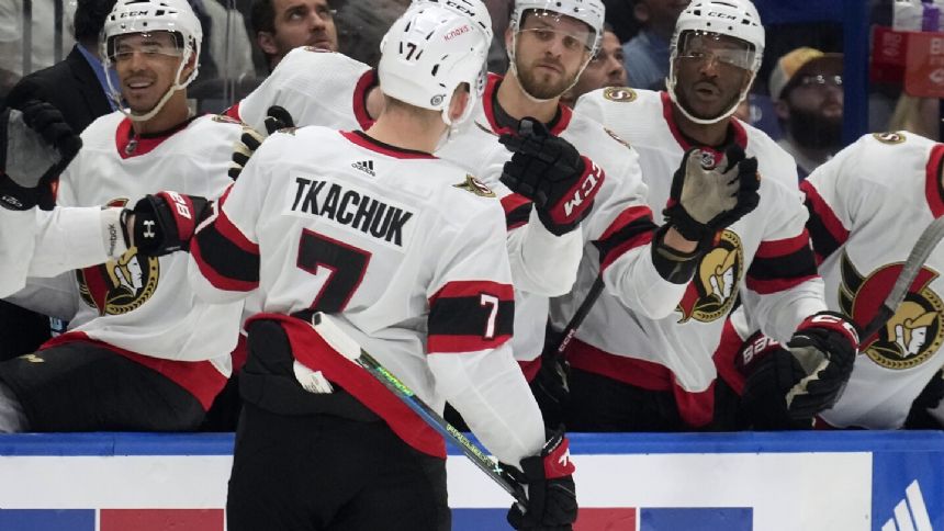 Brady Tkachuk scores the only goal of the shootout as Ottawa beats Tampa Bay 3-2.