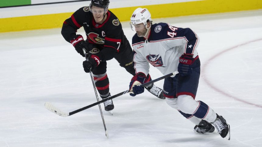 Brady Tkachuk's 2nd career hat trick helps Senators to a 6-3 win over Blue Jackets