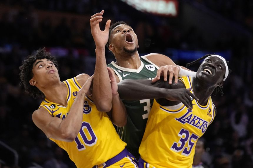 Bucks win 9th straight, hold off LeBron-less Lakers 115-106