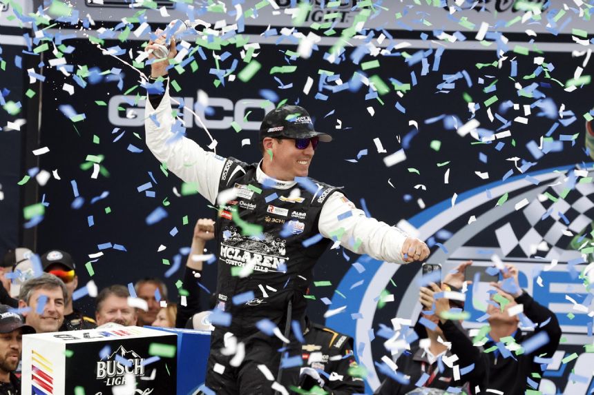 Busch wins under caution at Talladega in double overtime