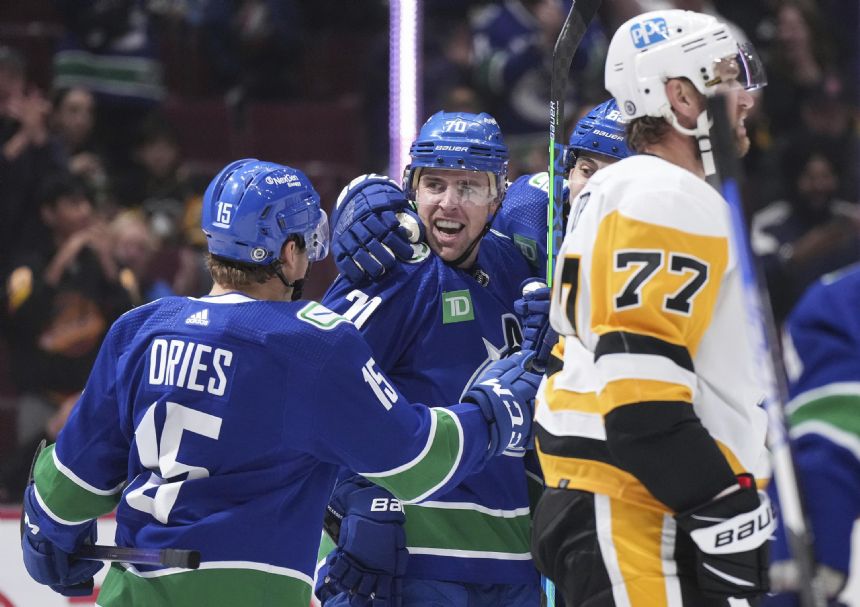 Canucks top Penguins 5-1 for 2nd straight after opening skid