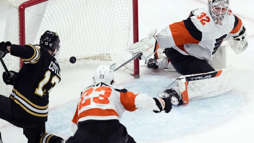 Charlie Coyle scores twice as Bruins hold off Flyers 6-5 to move into top spot in NHL