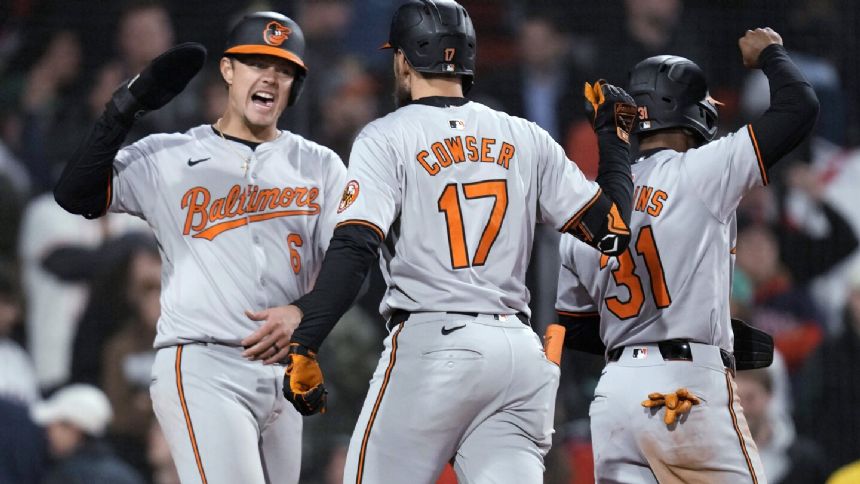 Cowser hits first 2 big league homers, Orioles beat Red Sox 9-4 in 10 innings for 3-game sweep
