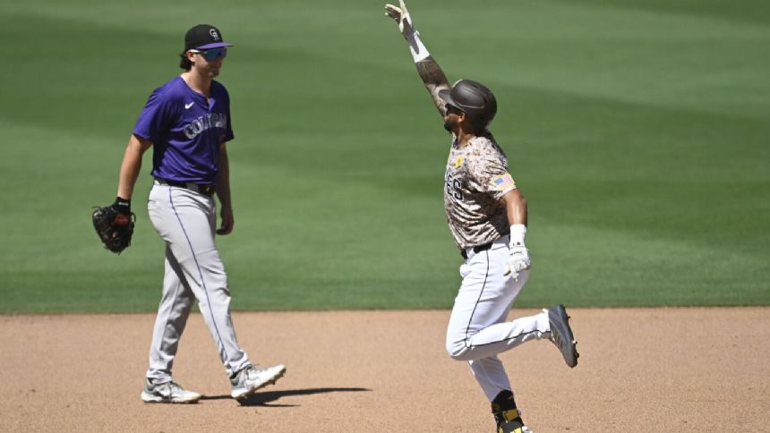 David Peralta hits a homer and robs another as the Padres beat the Rockies 10-2 for a series win