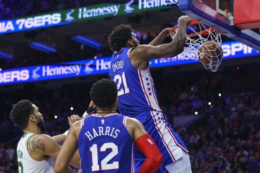 Embiid has 52 points, 13 boards, 76ers edge Celtics 103-101