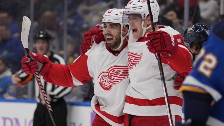 Fabbri and Raymond score in 3rd period as Red Wings beat Blues 6-4