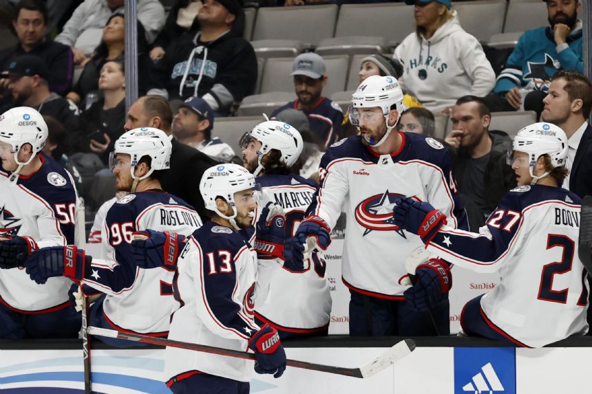 Gaudreau has 5 points as Blue Jackets beat Sharks 6-5 in OT