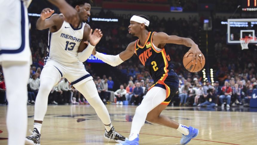 Gilgeous-Alexander scores 23 in 3 quarters as Thunder blow out Grizzlies 124-93