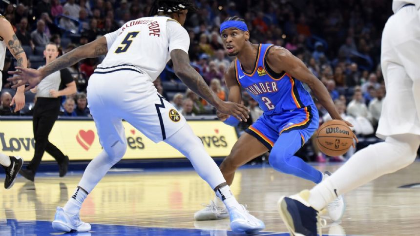 Gilgeous-Alexander scores 34 points, Thunder beat short-handed Nuggets 105-100