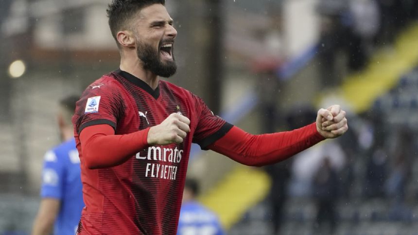 Giroud into double figures again, helps Milan win 3-0 at Empoli in Serie A