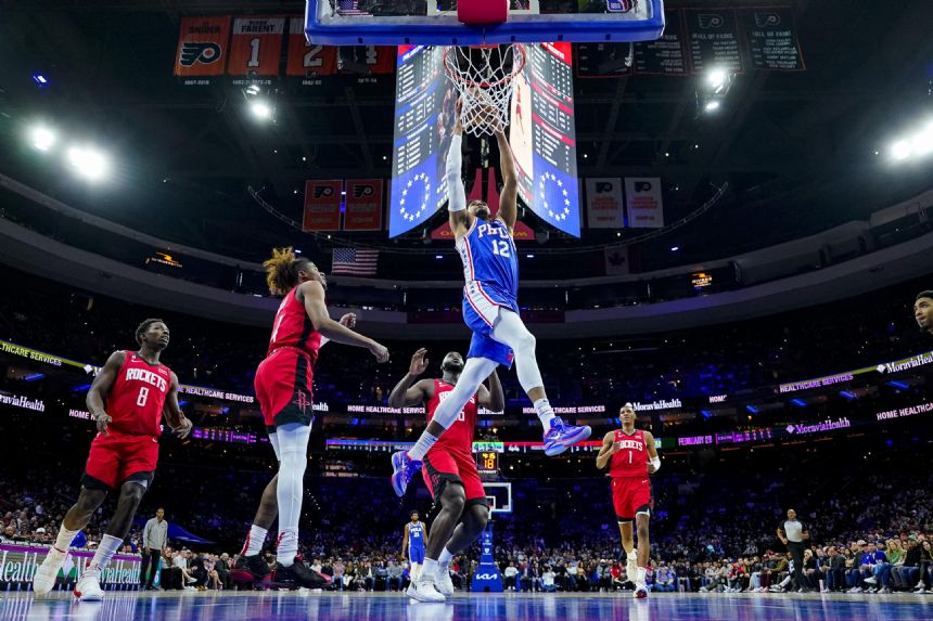 Harden scores 29 to help 76ers throttle Rockets, 123-104