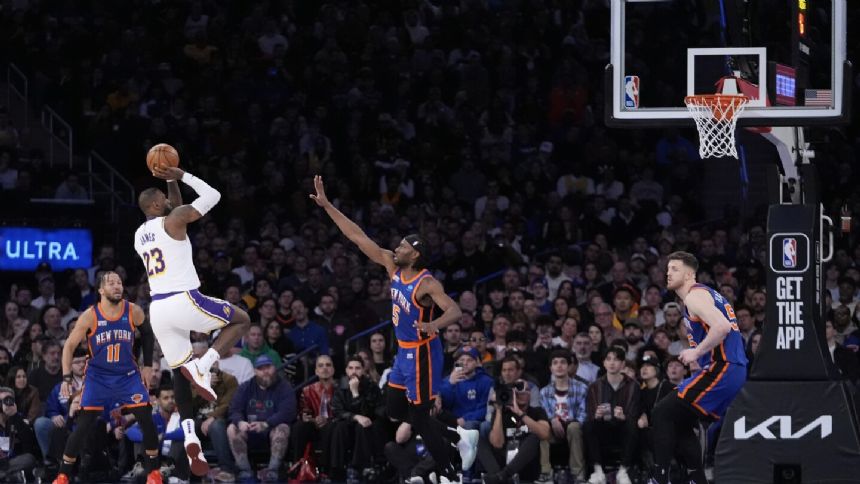 James, Lakers pull away for 113-105 win to end Knicks' nine-game winning streak