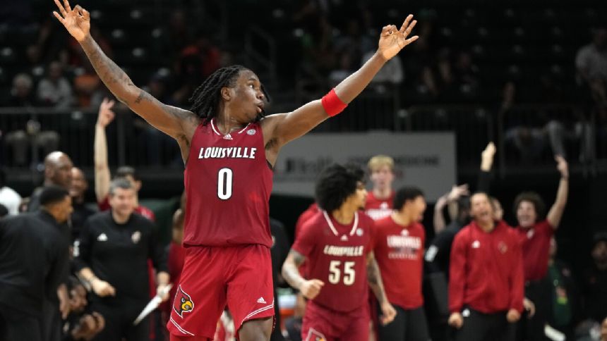 James leads with 26 points, Louisville scores last 9 points to beat Miami 80-71