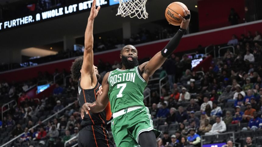 Jaylen Brown scores 33 points, NBA-leading Celtics beat Pistons 129-102 for 8th straight win