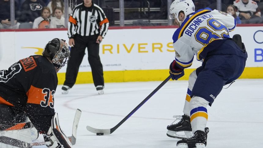 Jordan Binnington makes 40 saves to lead the Blues past the Flyers 2-1 in a shootout