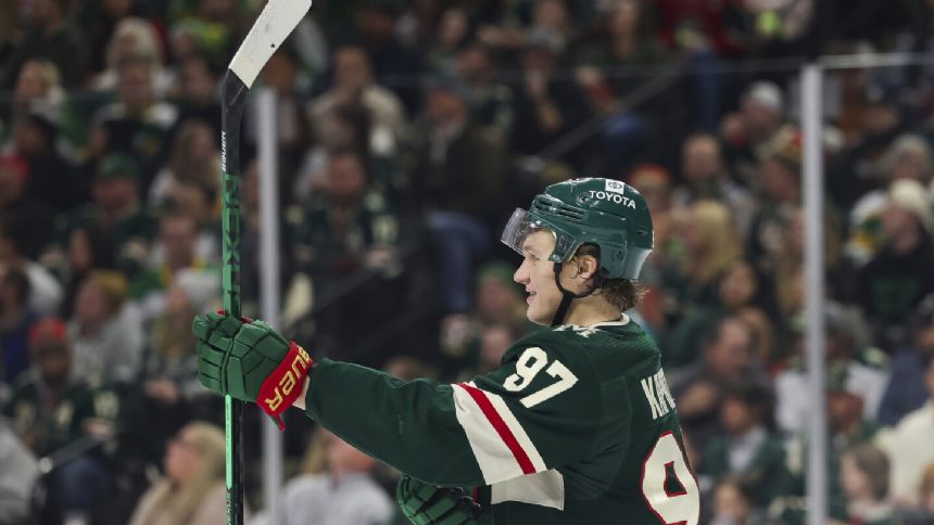 Kaprizov gets another hat trick to help Wild beat Sharks 4-3