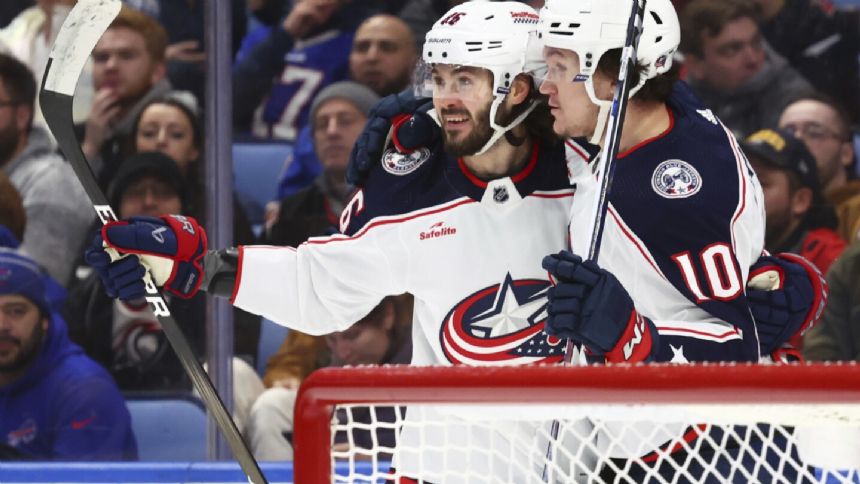 Kiriil Marchenko scores 3 during 7-goal goal surge in Blue Jackets' 9-4 win over Sabres