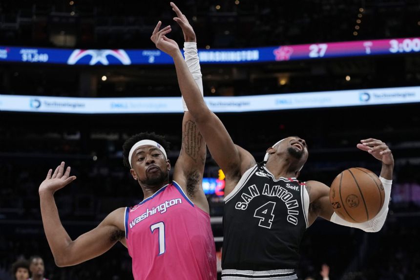 Kispert's 3s help Wizards pull away from Spurs 136-124