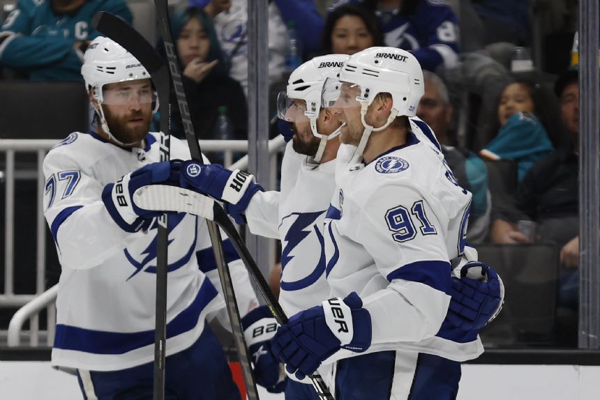 Kucherov scores late in the third, Lightning beat Sharks 4-3