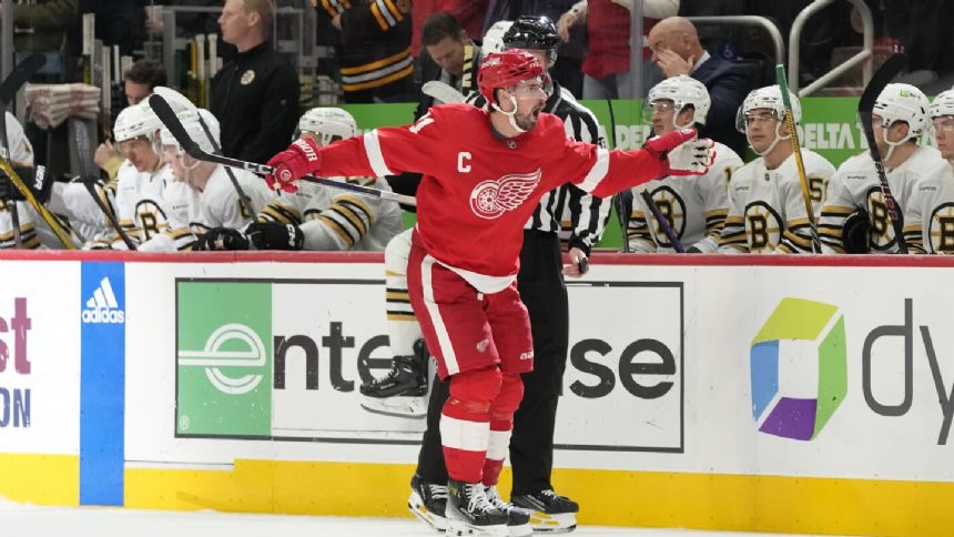 Larkin, Perron, Copp score in 3rd period as Red Wings win 5-4 to hand Bruins 1st regulation loss