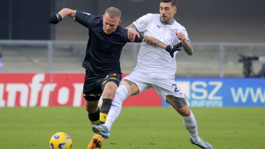 Lazio dominates but draws 1-1 at 10-man Verona in Serie A. Inter hosts Udinese