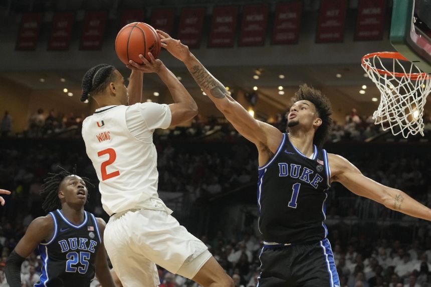 No. 19 Miami rolls past Duke 81-59, moves to 13-0 at home