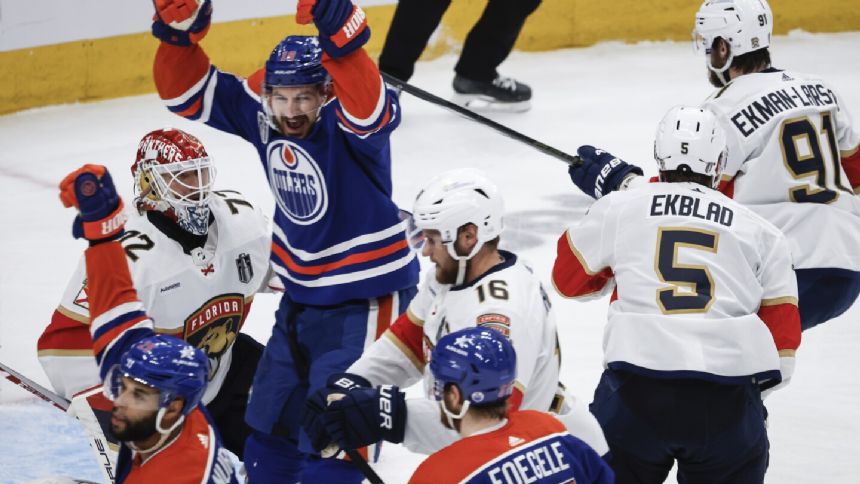 Oilers rout the Panthers 8-1 in Game 4 to avoid being swept in the Stanley Cup Final