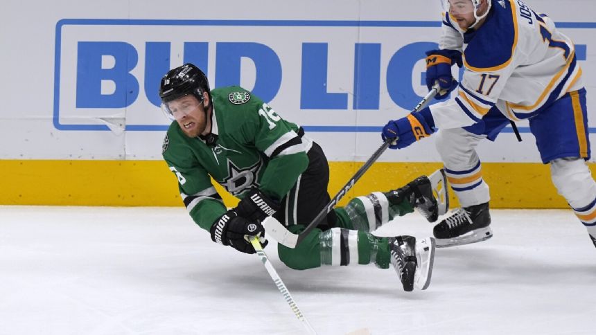 Pavs scores go-ahead goal with back to net in Stars' 50th win while eliminating Sabres