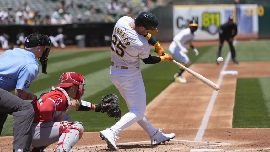 Rooker, Butler each drive in 3 runs in the Athletics' 8-2 victory over the Angels