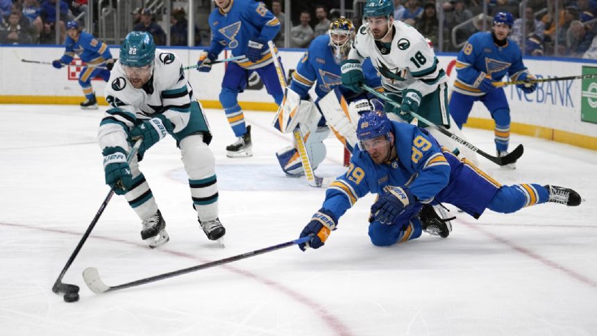 Sharks snap nine-game winless streak, hurt Blues' playoff chances with 4-0 victory