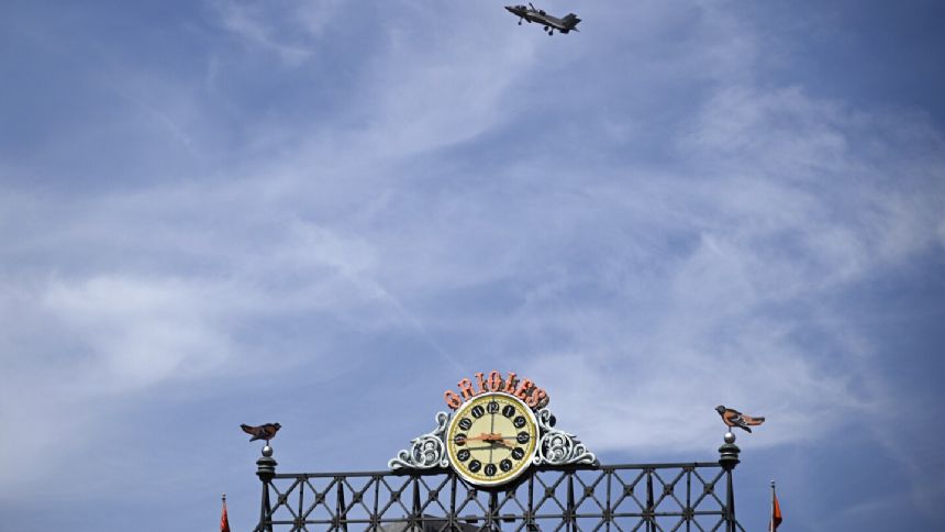 The roar of Fleet Week jets in Baltimore caused a few pauses in play at the Orioles-Phillies game