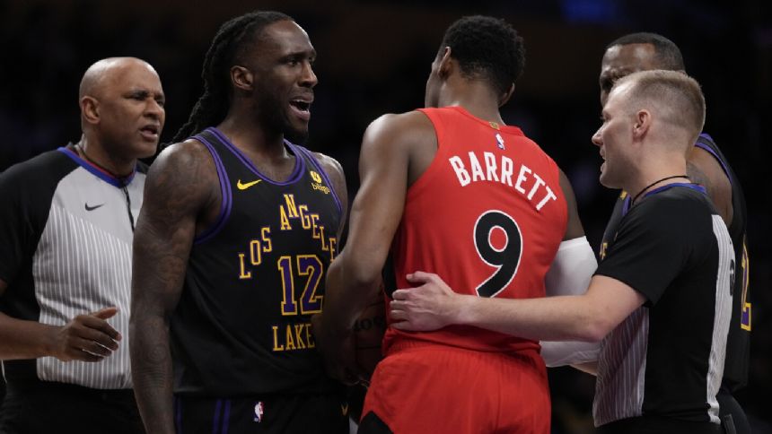 Toronto coach pounds table, rips officials after Lakers hold off Raptors 132-131 behind Davis' 41