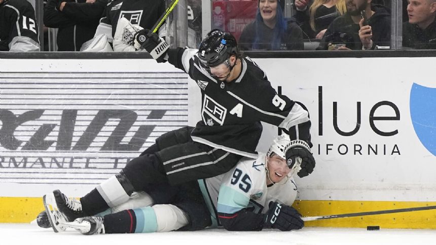 Trevor Moore's hat trick sends the LA Kings to a 5-2 win over Seattle. The Kraken are eliminated.