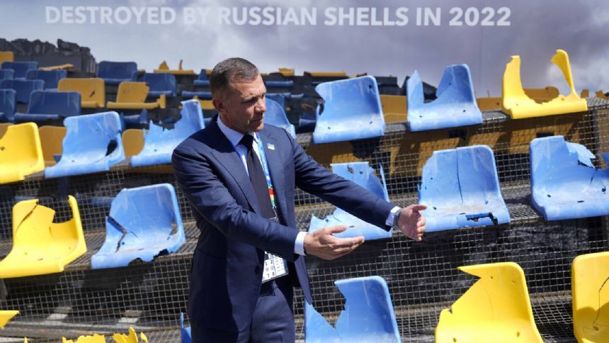 Ukraine display destroyed stadium stand in Munich in reminder of war ahead of Euro 2024 opener