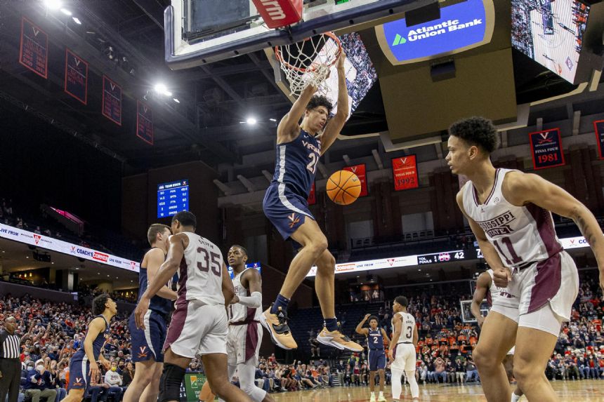 Virginia narrowly tops Mississippi State 60-57 in NIT